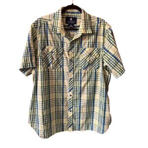 Rocawear Renegade USA Men's Blue Yellow Plaid Shirt Size 2XL Casual Y2K Vintage